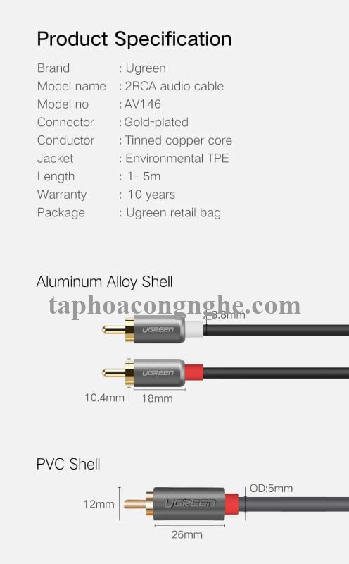 Ugreen 40931 0.5M Đen Cáp âm thanh Bông sen 2 ra 2 dương AV146 30040931
